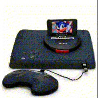 a sonic the hedgehog video game system with a controller attached