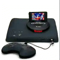 a sonic the hedgehog video game system with a controller attached