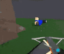a cartoon character holding a crossbow in a field