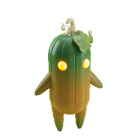 a green and brown pumpkin with a leaf on top
