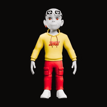 a cartoon character wearing a yellow shirt that says shot