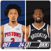 a pistons player and a brooklyn nets player are shown