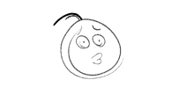 a black and white drawing of a cartoon character 's face with a big smile on it .