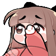 a pixel art drawing of a girl covering her face with her hands .