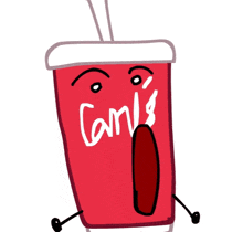 a cartoon drawing of a red cup with a straw and arms and legs