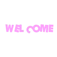 a white background with the word welcome in pink letters