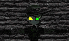 a cartoon character with green eyes has a yellow eye