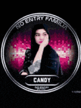 a purple and blue background with the words no entry and familia on it
