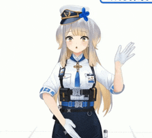 a girl in a police uniform has a badge on her chest that says police