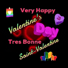 a very happy valentine 's day greeting card with hearts and candy