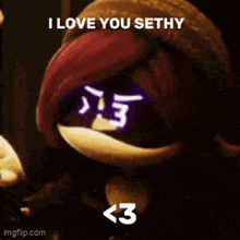 a picture of a stuffed animal that says i love you sethy on it