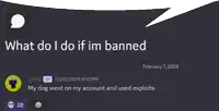 a screenshot of a speech bubble that says what do i do if im banned february 7 2024