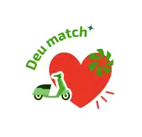 a red heart with a green scooter in front of it and the words deu match