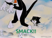 a cartoon cat is standing next to another cat with the word smack on the bottom right