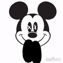 a drawing of mickey mouse with x 's in his eyes and the word fuck on his shirt