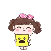 a cartoon girl is holding a yellow sign with a smile on it .