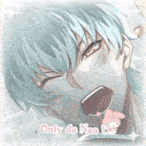 a picture of a boy with blue hair and the words only de nao on the bottom