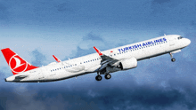 a turkish airlines airplane is flying through the sky