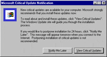 a microsoft critical update notification is displayed on the screen