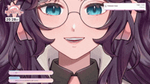 a screen shot of a girl with glasses and a follower goal displayed
