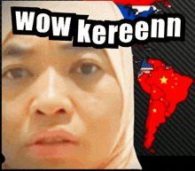 a woman wearing a hijab with the words wow kereenn written above her