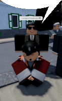 a roblox character says gangsta hoodlums in a speech bubble