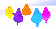 a group of colorful cartoon characters are standing next to each other on a white background