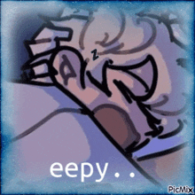 a drawing of a person sleeping with the words eepy below