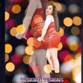 a woman in a red dress is standing next to a man in a red dress and the words drskiko designs are on the bottom