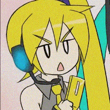 a cartoon girl with long blonde hair and headphones is holding a book .
