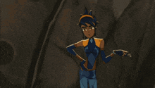a cartoon character is standing next to another character in a dark room