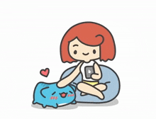 a cartoon of a girl sitting on a bean bag chair