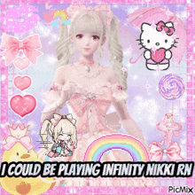 a picture of a girl in a pink dress with the words i could be playing infinity nikki rn on the bottom