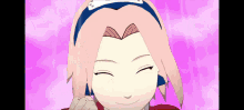 a cartoon character with pink hair and a headband with the number 3 on it