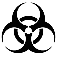 a black and white image of a biohazard symbol on a white background .