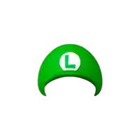 a green hat with a letter l on it