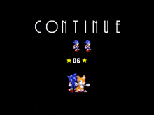 sonic and tails are shown in a video game with the words continue below them