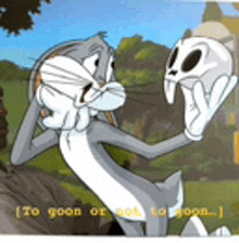 bugs bunny from looney tunes is holding a skull in his hand