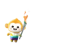 a monkey mascot holding a torch with the words see you soon in chengdu