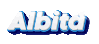 a blue and white logo that says albita