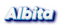 a blue and white logo that says albita