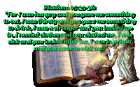 a picture of a man kneeling in front of an open bible with a quote from matthew