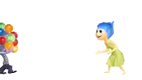 a cartoon character with blue hair is standing next to a girl