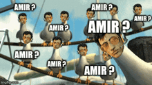 a bunch of pigeons with a man 's head and the word amir
