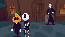 a cartoon of a priest standing next to two cartoon characters