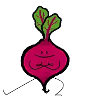 a cartoon drawing of a beet with a smiley face on it