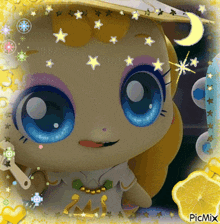 a picture of a cartoon girl with blue eyes and a crescent moon is displayed on a picmix page