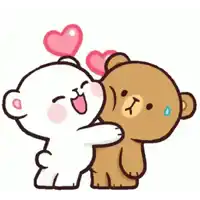 a cartoon of two teddy bears hugging each other with hearts .