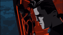 a man and a woman are standing next to each other in a cartoon drawing