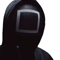 a person wearing a mask with a square on it